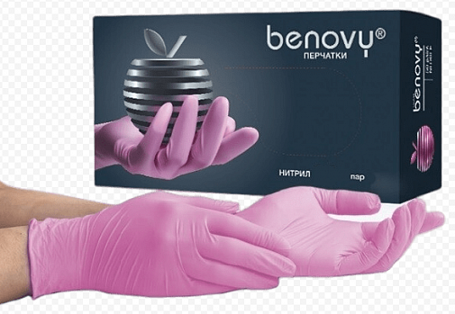 Перчатки нитриловые M (7-8), 100шт, розовые, Benovy