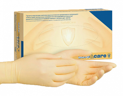 Перчатки латексные L (8-9), 100шт, 2 хлор, DL 202, Safe&Care